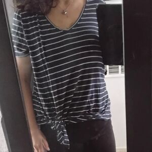 Striped Black and White Tie-Front Top